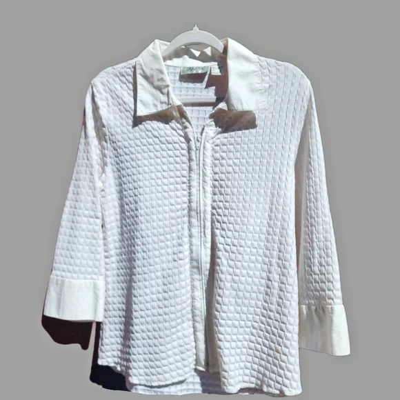 Selene Sport Vintage 90s White Zip up Blouse Size XL - Picture 1 of 8